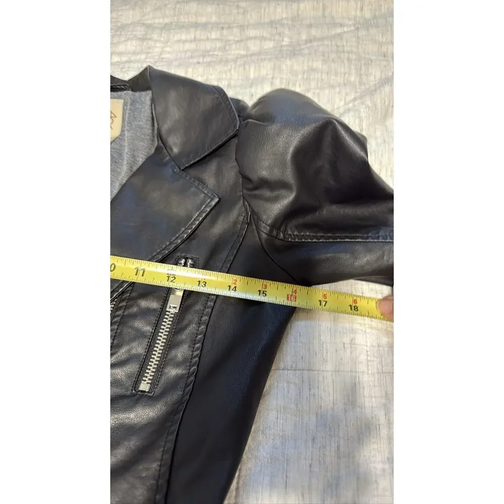 Chaser Black Faux Leather Puff Sleeve Moto Biker Jacket Womens XSmall - Picture 2 of 9